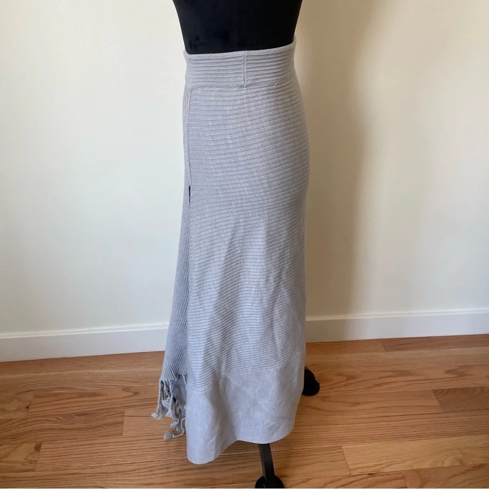 Jonathan Simkhai Gray Fog Wool Grace Draped Fringe Crossover Skirt EUC Size XS
